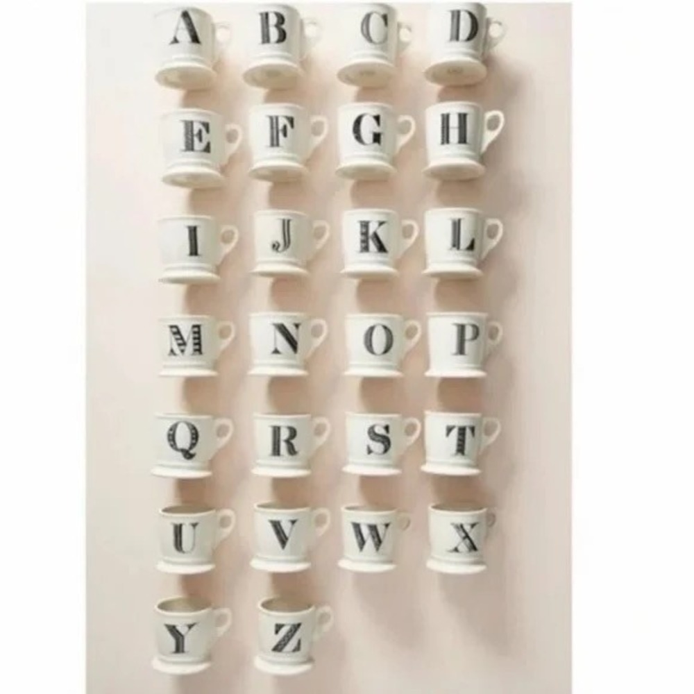 ANTHROPOLOGIE Letter "K" Monogram Mug White Minimalist Coffee Tea Farmhouse K